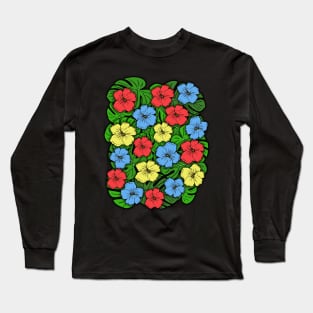 Hibiscus Flowers & Monstera Leaves #2 Long Sleeve T-Shirt